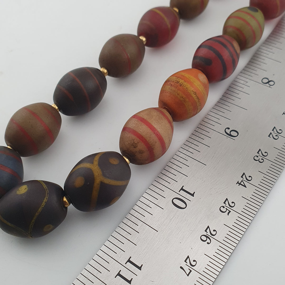 Vintage Venetian Style Stripe Pattern & Eye Trade Glass Beads Necklace