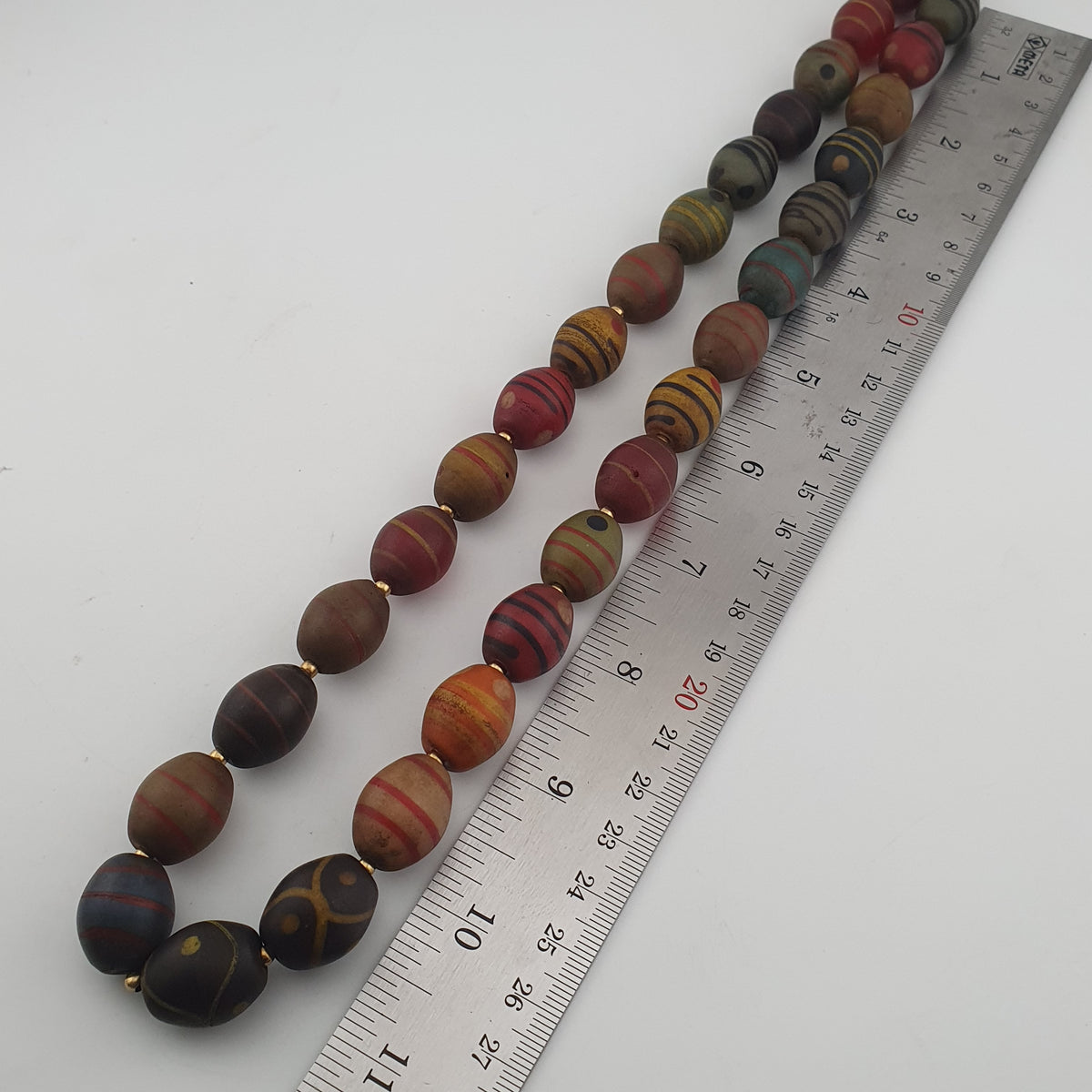 Vintage Venetian Style Stripe Pattern & Eye Trade Glass Beads Necklace