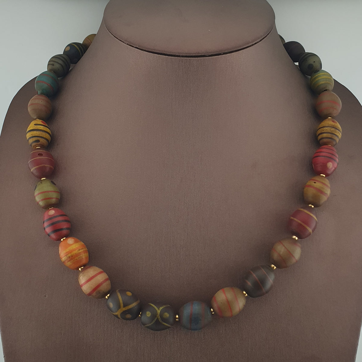 Vintage Venetian Style Stripe Pattern & Eye Trade Glass Beads Necklace