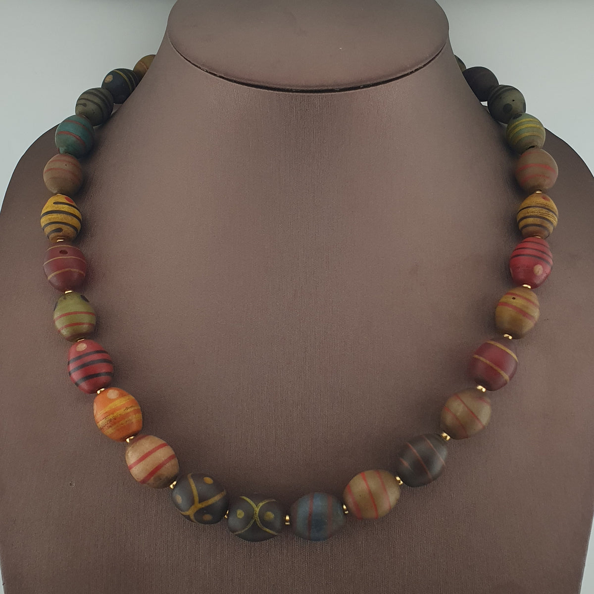 Vintage Venetian Style Stripe Pattern & Eye Trade Glass Beads Necklace