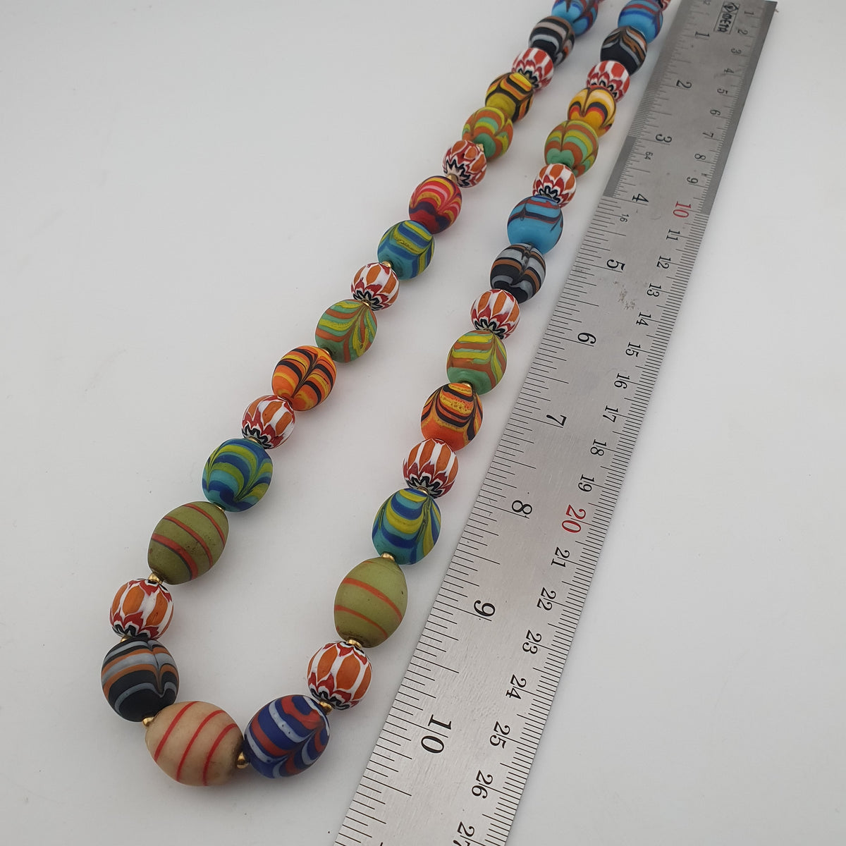 Vintage Venetian Style Mix Feather Desgin & Chevorn Glass Beads Necklace