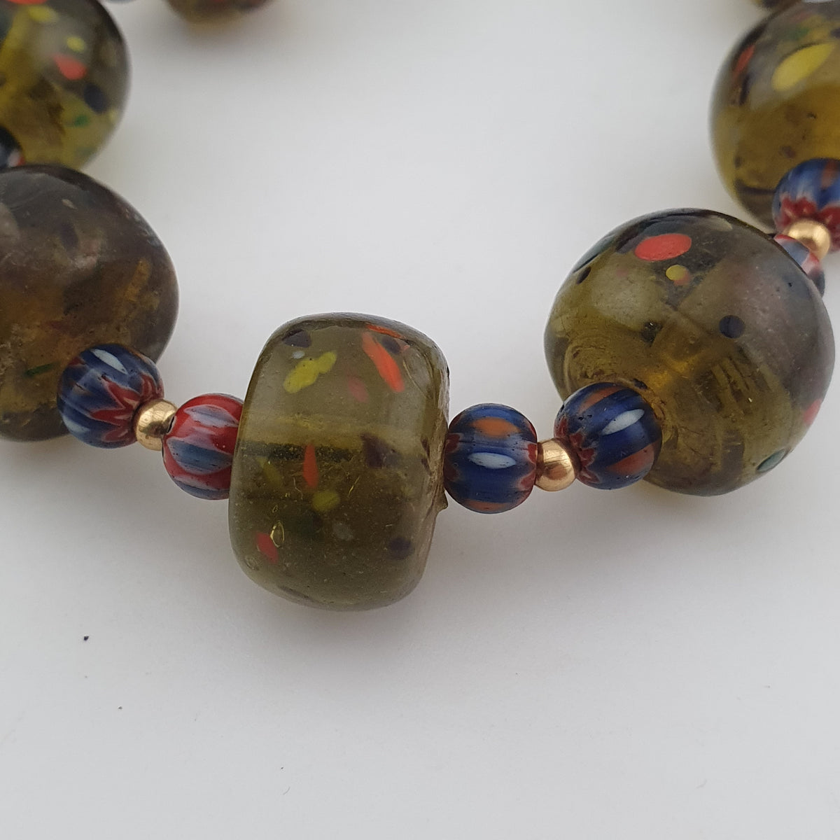 Vintage Venetian Style Aveneturine & Chevron Glass Beads Necklace