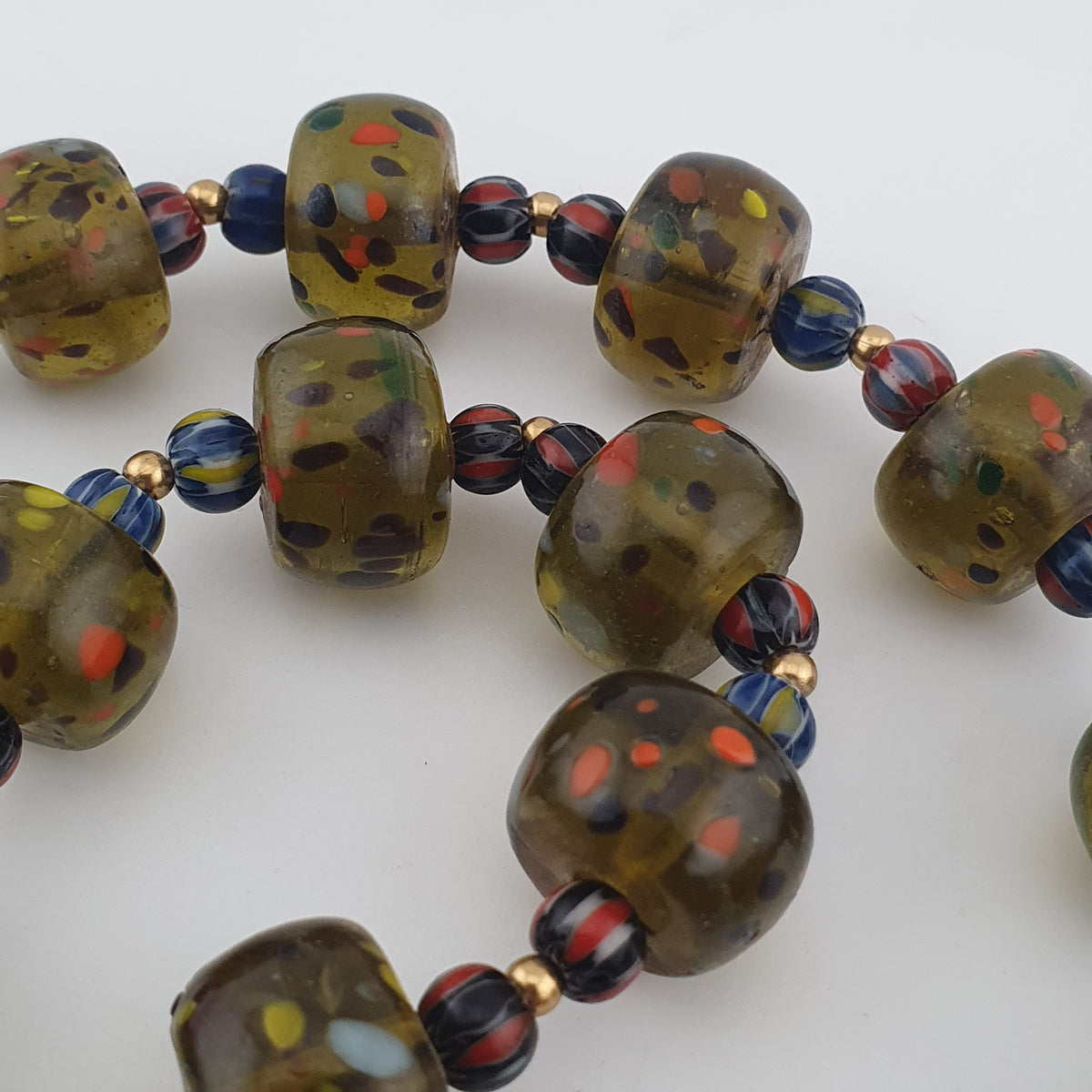 Vintage Venetian Style Aveneturine & Chevron Glass Beads Necklace