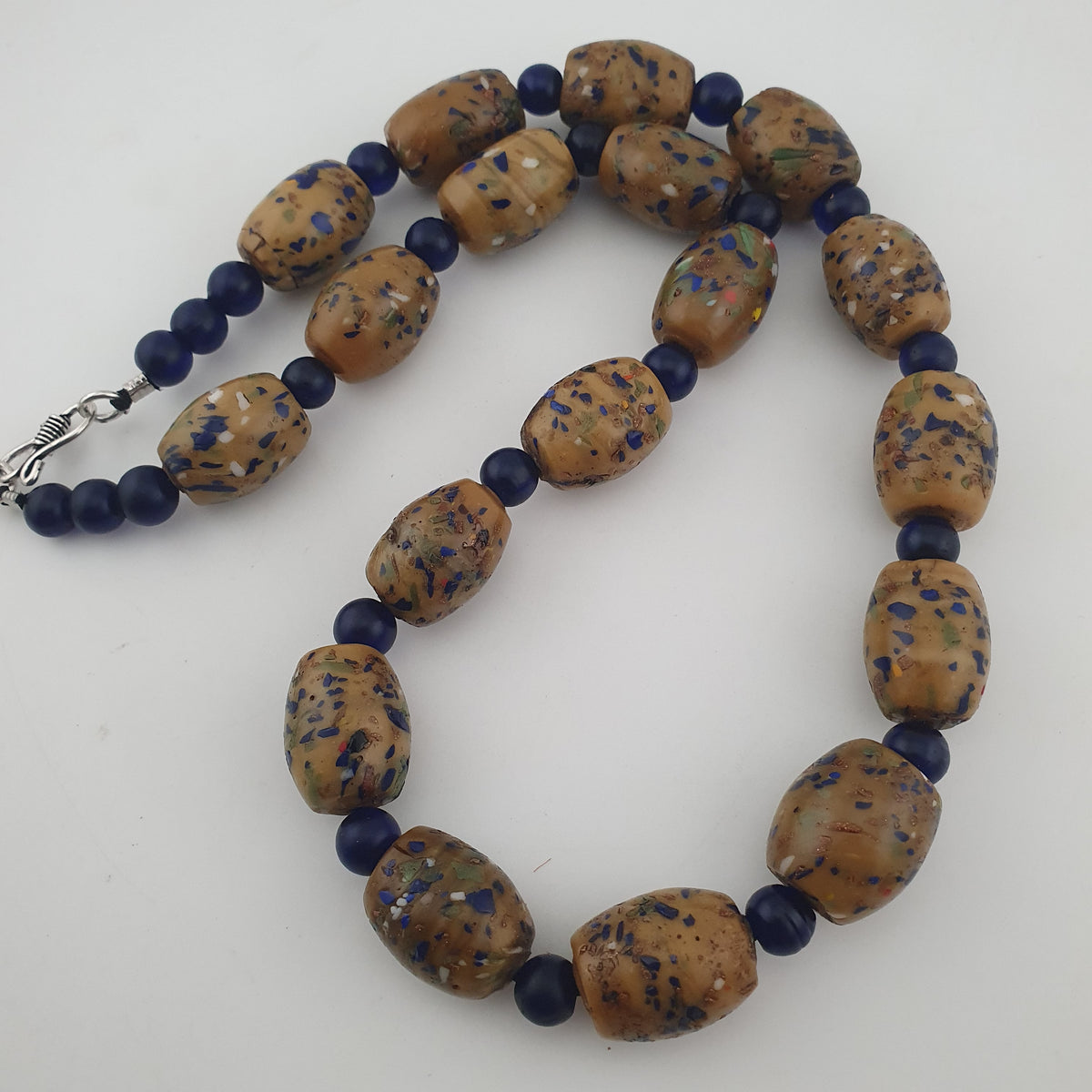 Vintage Venetian Style Aventurine &amp; African Blue Glass Beads Necklace