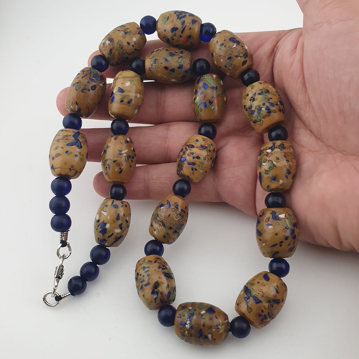 Vintage Venetian Style Aventurine &amp; African Blue Glass Beads Necklace