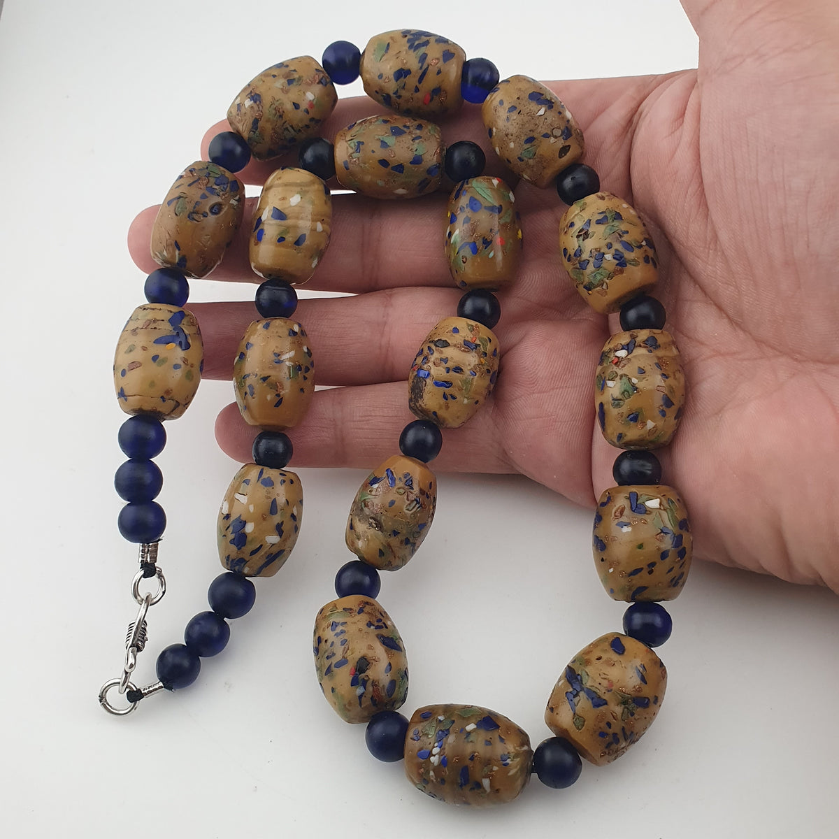 Vintage Venetian Style Aventurine &amp; African Blue Glass Beads Necklace