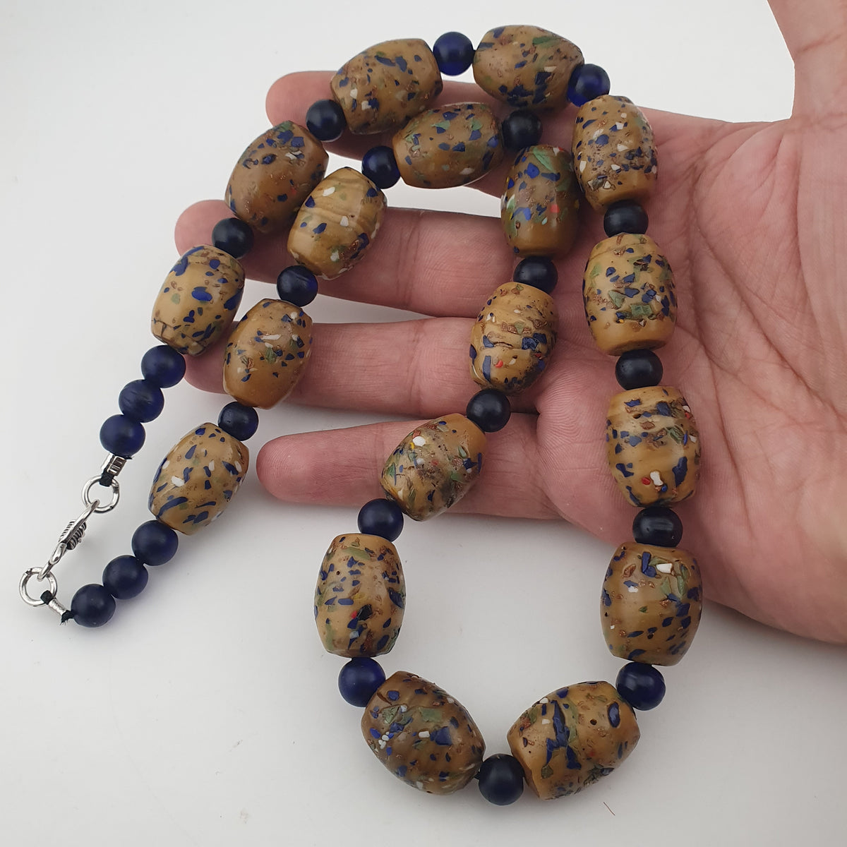 Vintage Venetian Style Aventurine &amp; African Blue Glass Beads Necklace