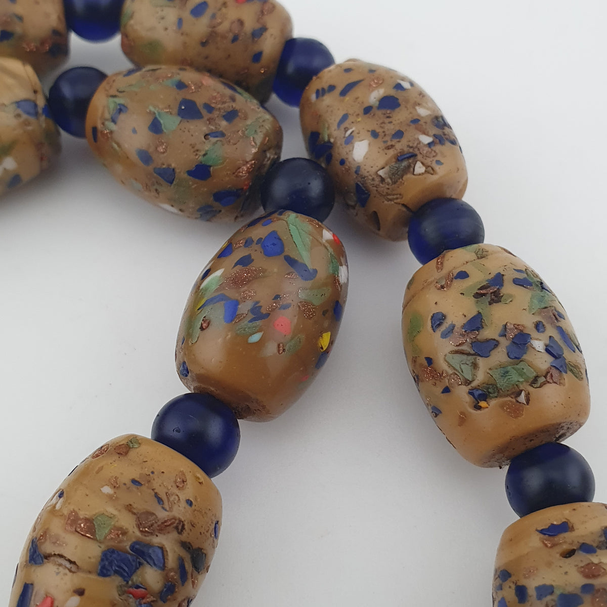 Vintage Venetian Style Aventurine &amp; African Blue Glass Beads Necklace