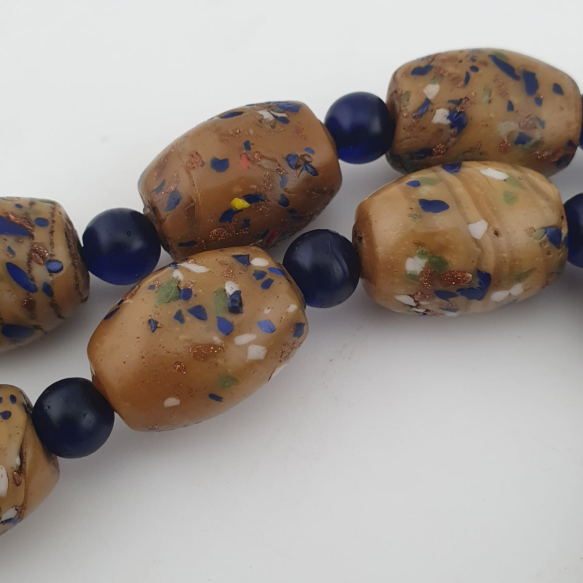 Vintage Venetian Style Aventurine &amp; African Blue Glass Beads Necklace