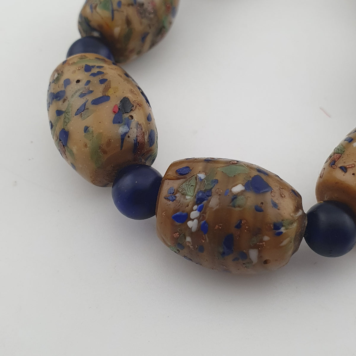 Vintage Venetian Style Aventurine &amp; African Blue Glass Beads Necklace