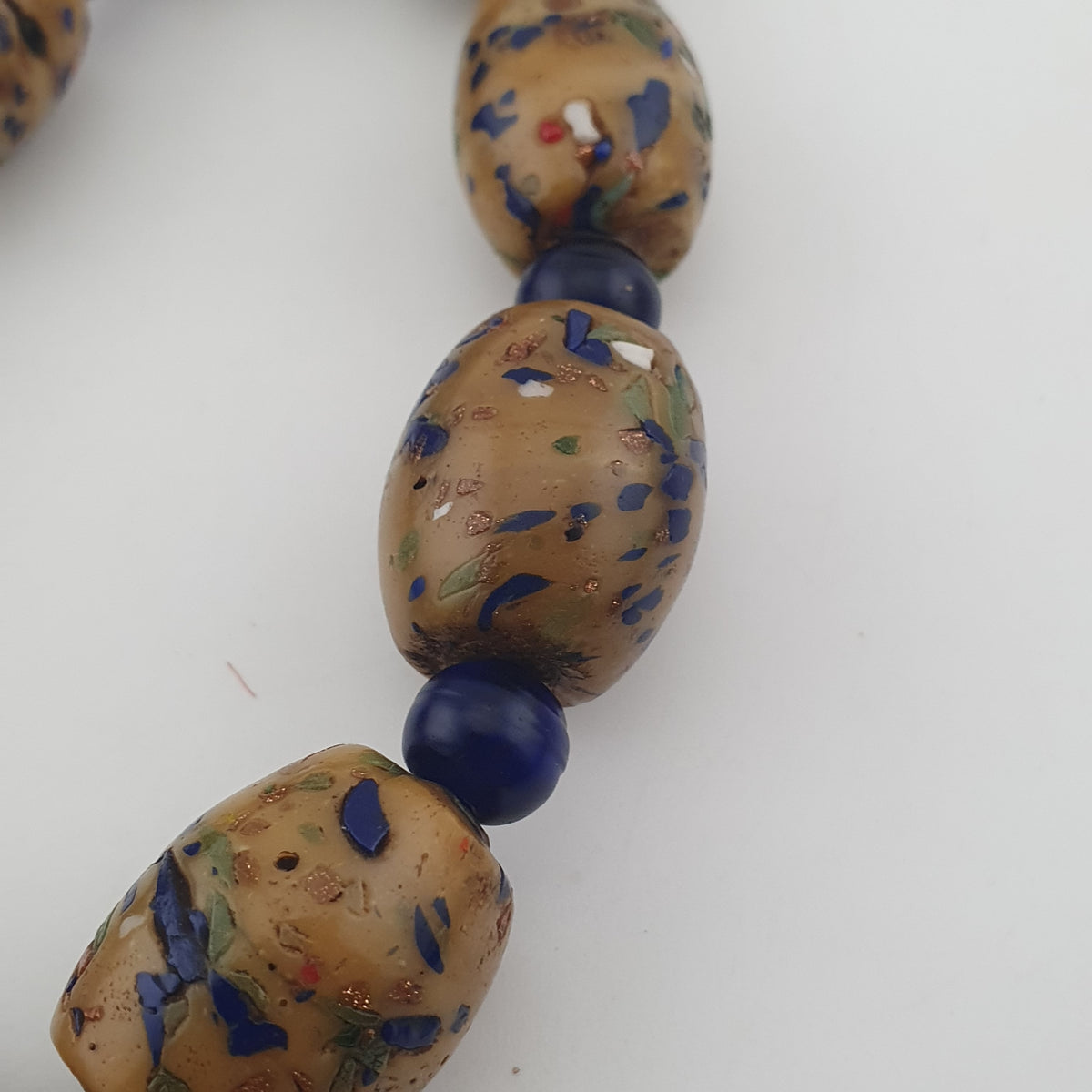 Vintage Venetian Style Aventurine &amp; African Blue Glass Beads Necklace