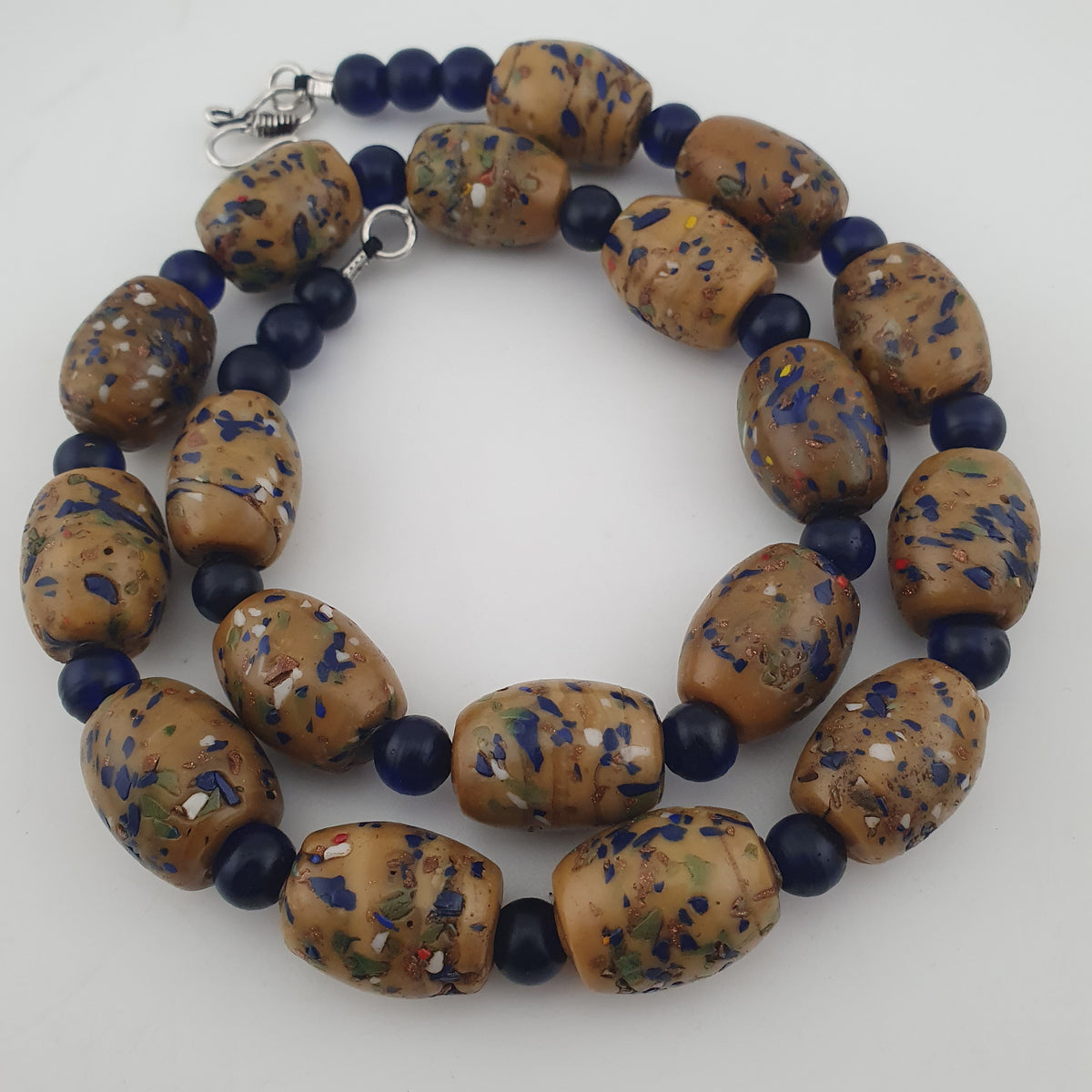 Vintage Venetian Style Aventurine &amp; African Blue Glass Beads Necklace