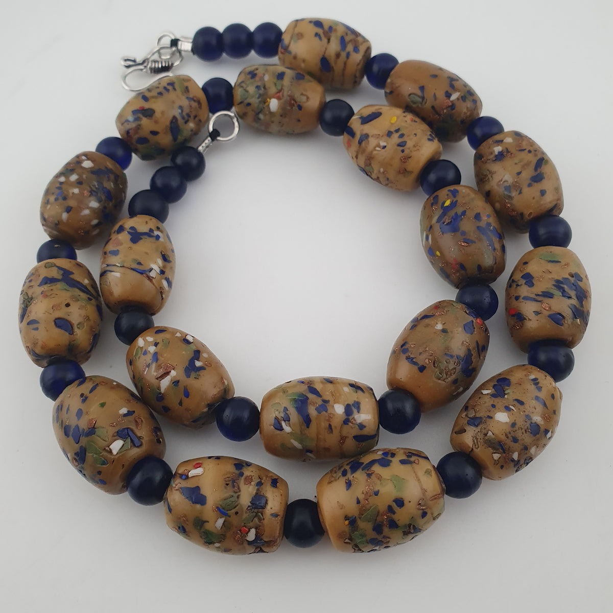 Vintage Venetian Style Aventurine &amp; African Blue Glass Beads Necklace