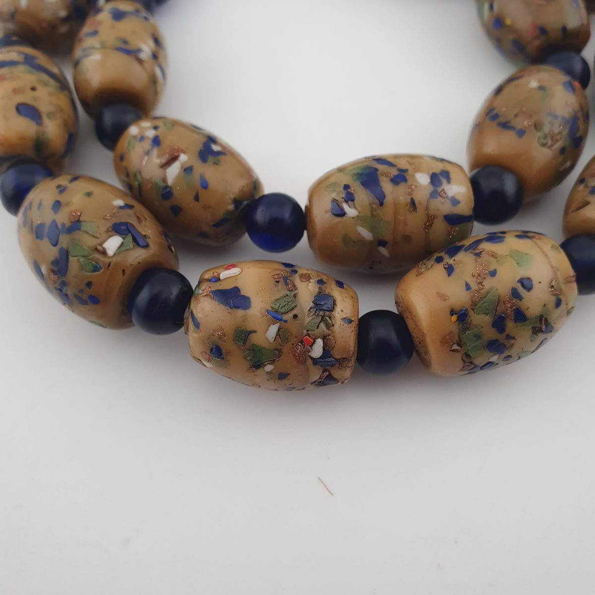 Vintage Venetian Style Aventurine &amp; African Blue Glass Beads Necklace