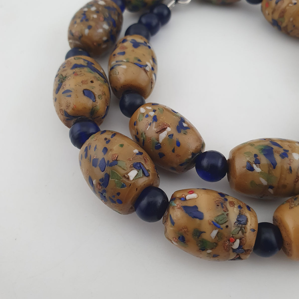 Vintage Venetian Style Aventurine &amp; African Blue Glass Beads Necklace
