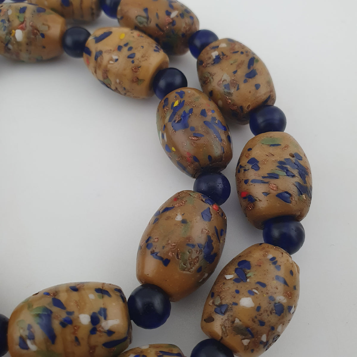 Vintage Venetian Style Aventurine &amp; African Blue Glass Beads Necklace