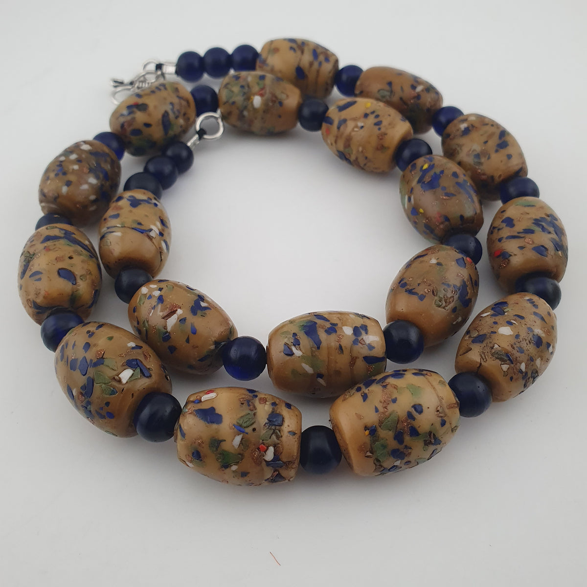 Vintage Venetian Style Aventurine &amp; African Blue Glass Beads Necklace