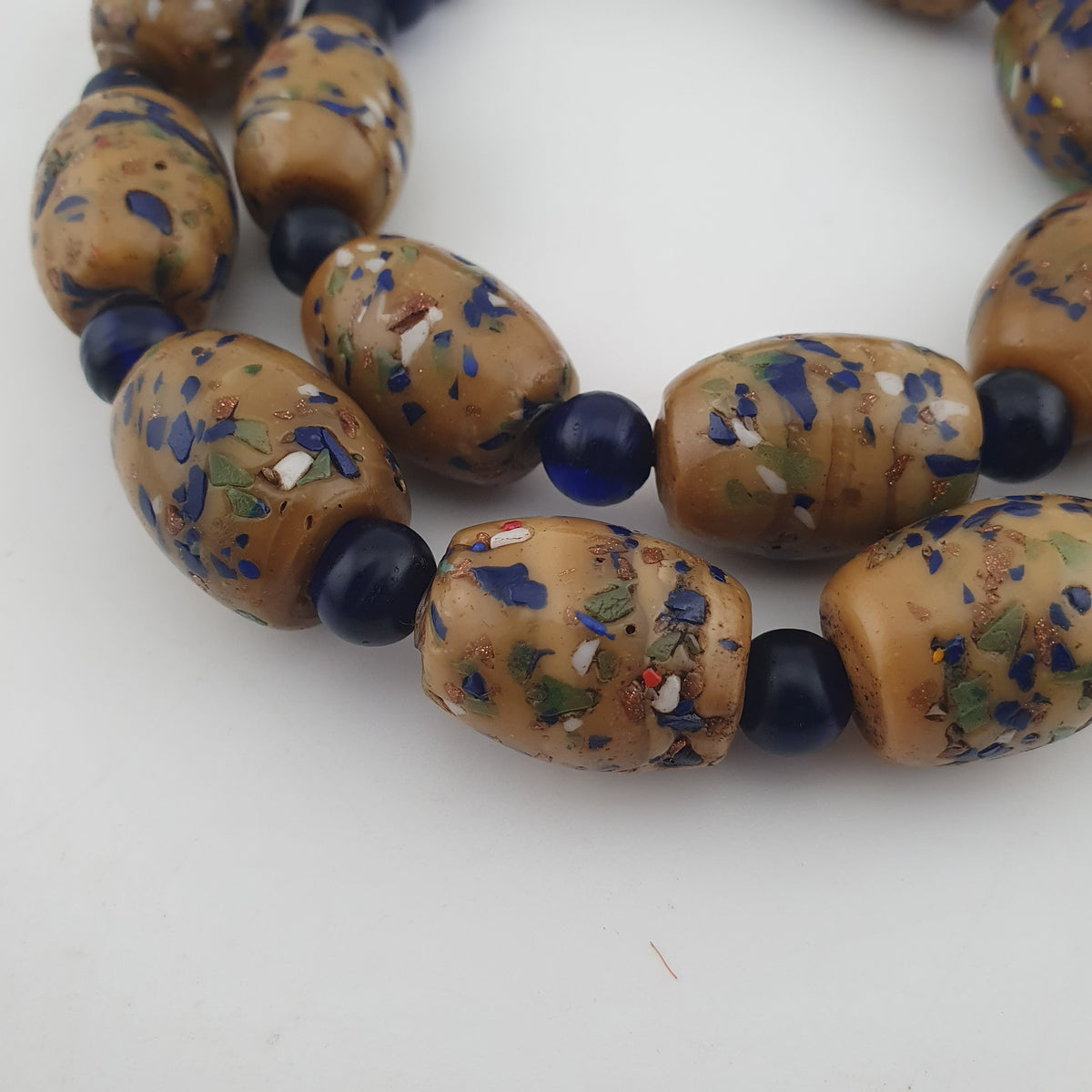 Vintage Venetian Style Aventurine &amp; African Blue Glass Beads Necklace