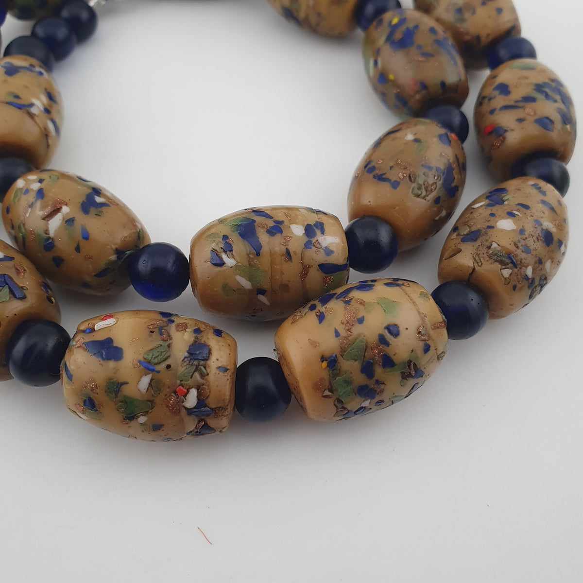 Vintage Venetian Style Aventurine &amp; African Blue Glass Beads Necklace