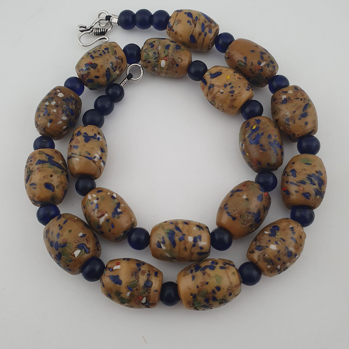 Vintage Venetian Style Aventurine &amp; African Blue Glass Beads Necklace