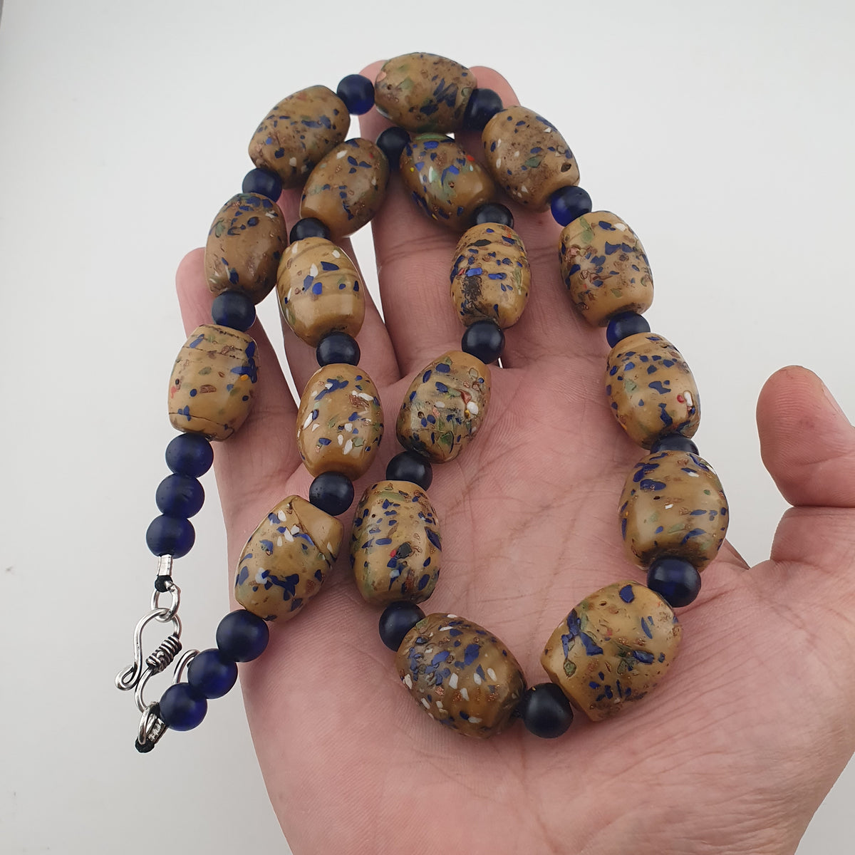 Vintage Venetian Style Aventurine &amp; African Blue Glass Beads Necklace