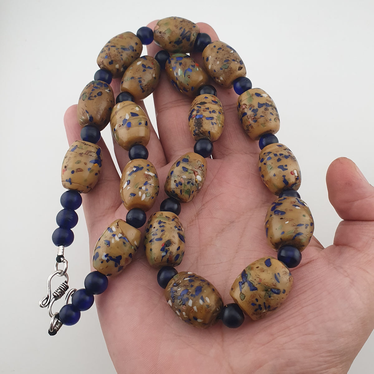 Vintage Venetian Style Aventurine &amp; African Blue Glass Beads Necklace
