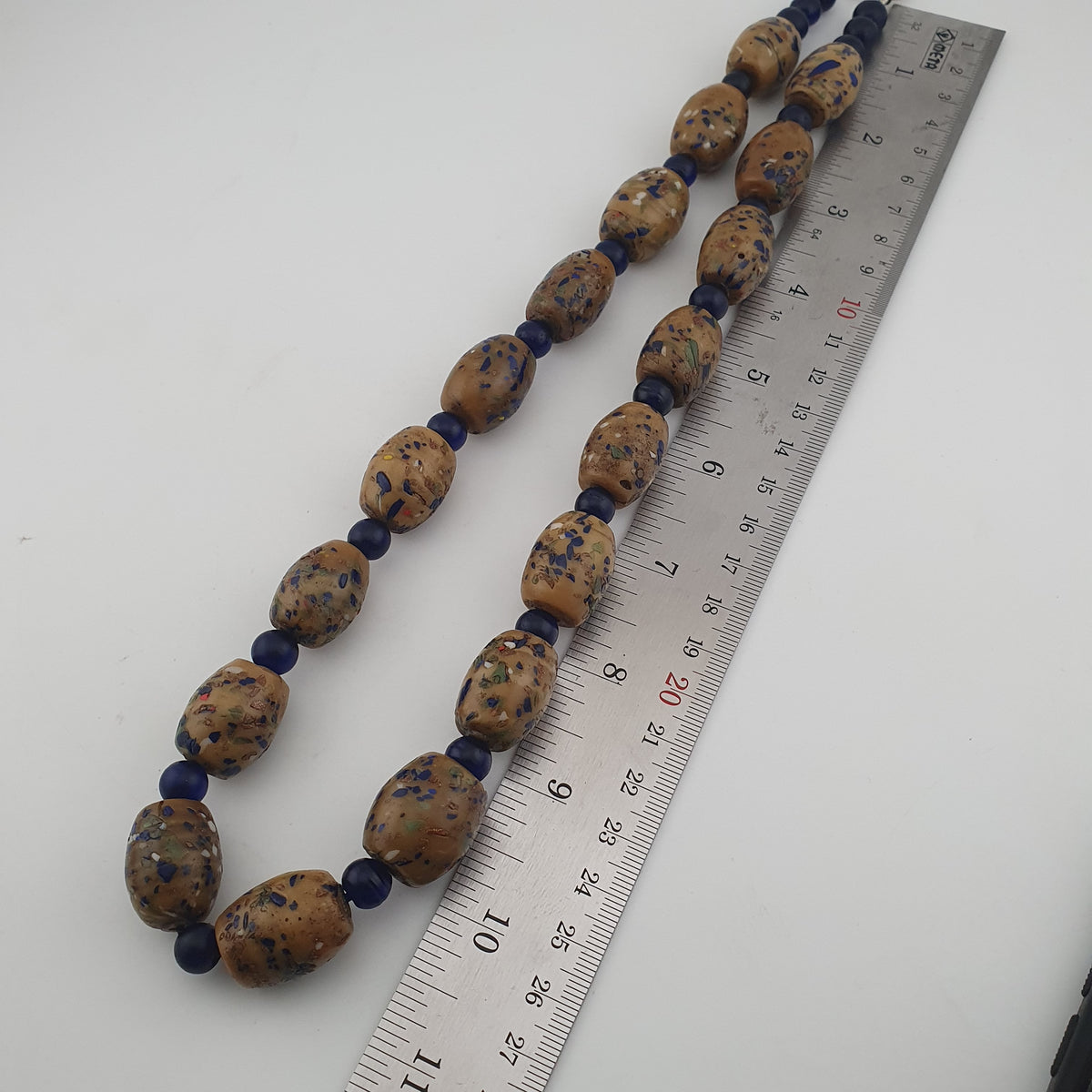 Vintage Venetian Style Aventurine &amp; African Blue Glass Beads Necklace
