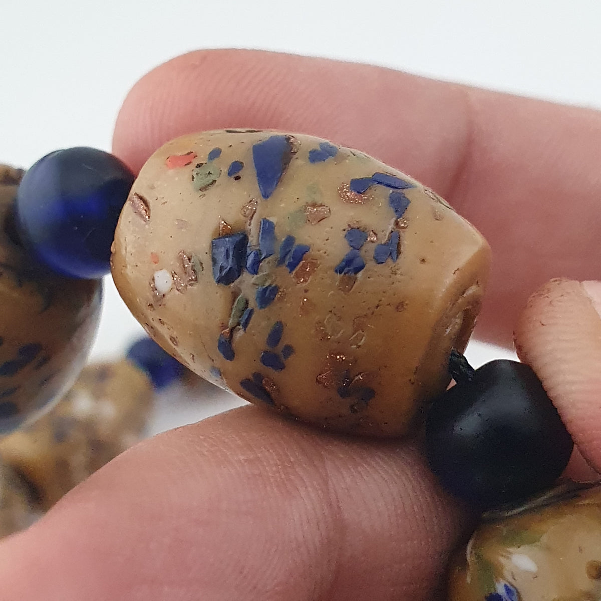 Vintage Venetian Style Aventurine &amp; African Blue Glass Beads Necklace