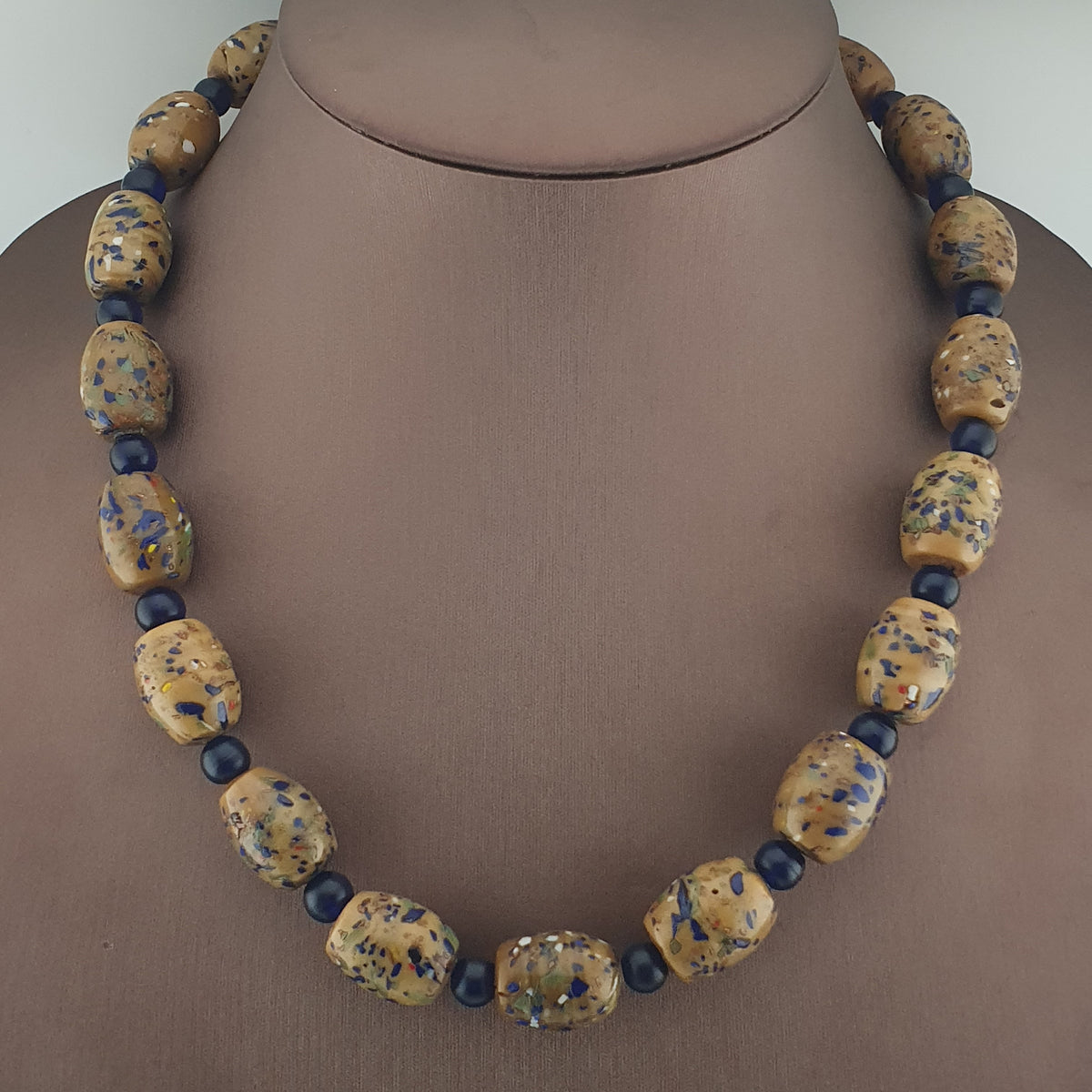 Vintage Venetian Style Aventurine &amp; African Blue Glass Beads Necklace