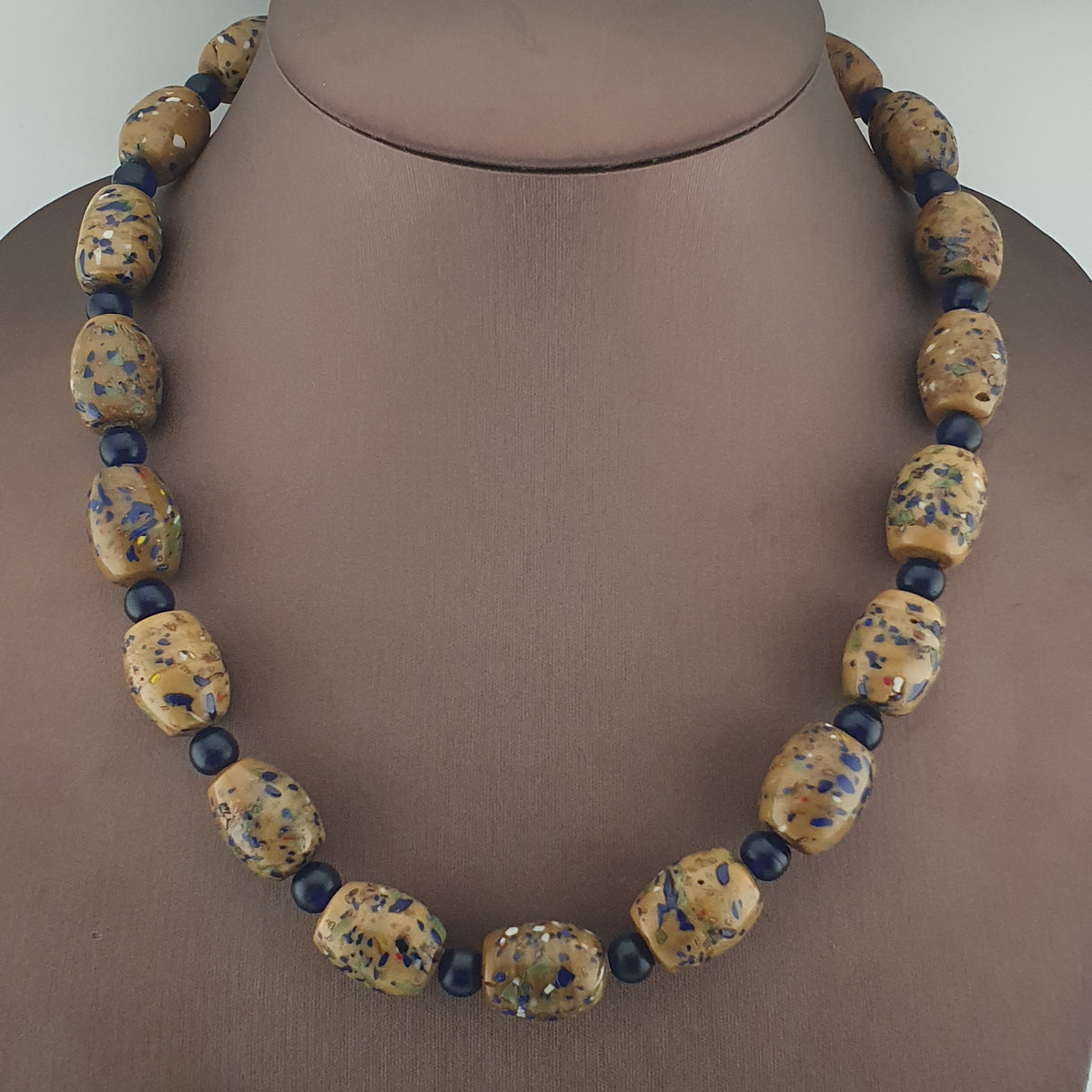 Vintage Venetian Style Aventurine &amp; African Blue Glass Beads Necklace