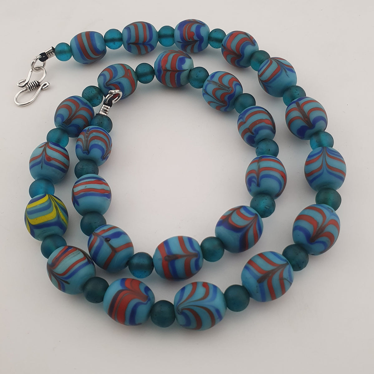 Vintage Venetian Style Feather Desgin & African Style Glass Beads Necklace
