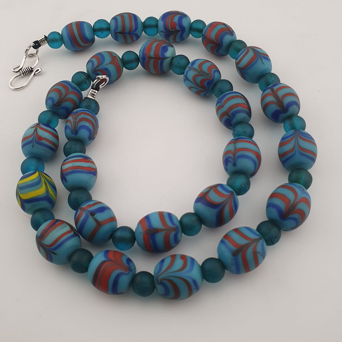 Vintage Venetian Style Feather Desgin & African Style Glass Beads Necklace