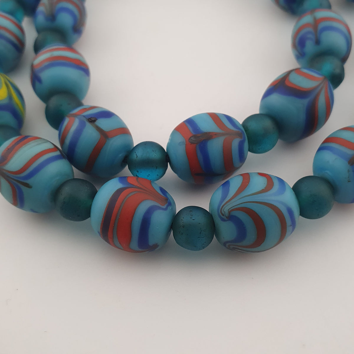 Vintage Venetian Style Feather Desgin & African Style Glass Beads Necklace