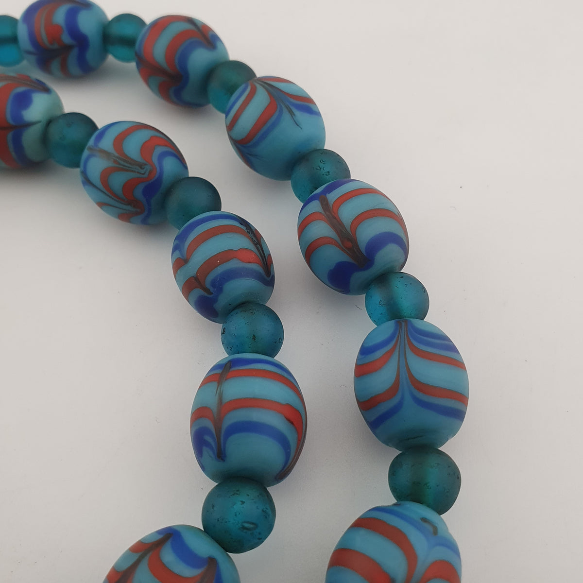 Vintage Venetian Style Feather Desgin & African Style Glass Beads Necklace