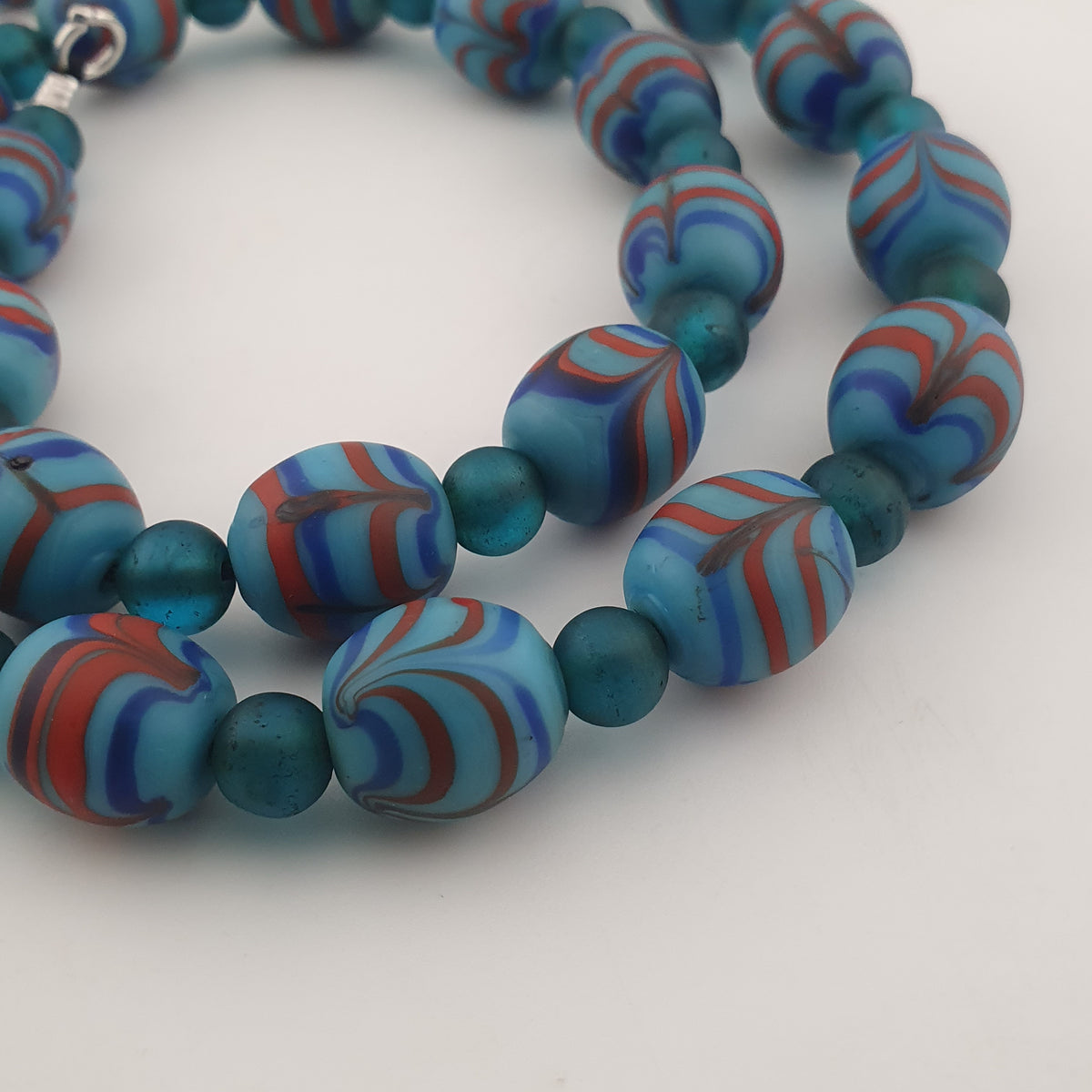 Vintage Venetian Style Feather Desgin & African Style Glass Beads Necklace