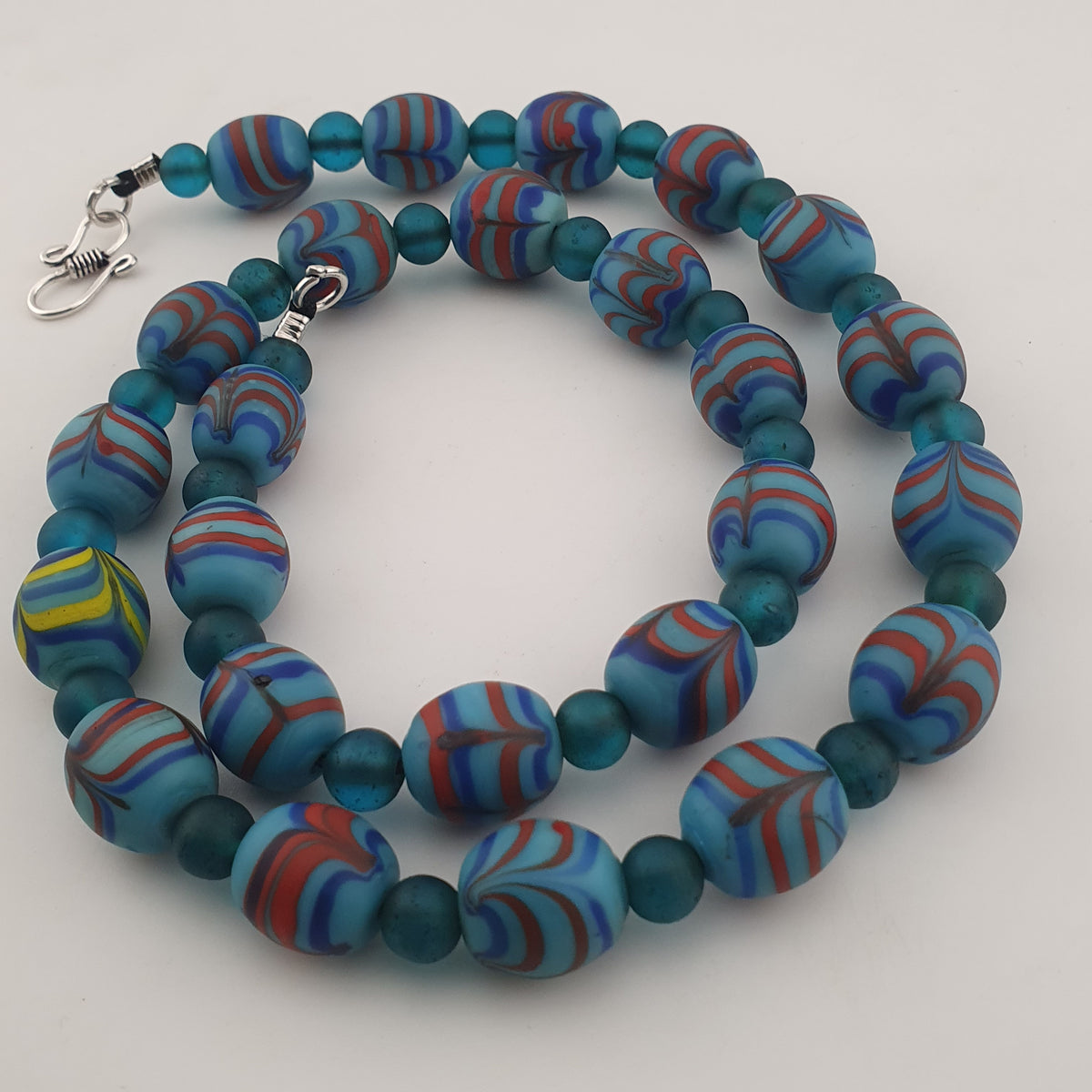 Vintage Venetian Style Feather Desgin & African Style Glass Beads Necklace
