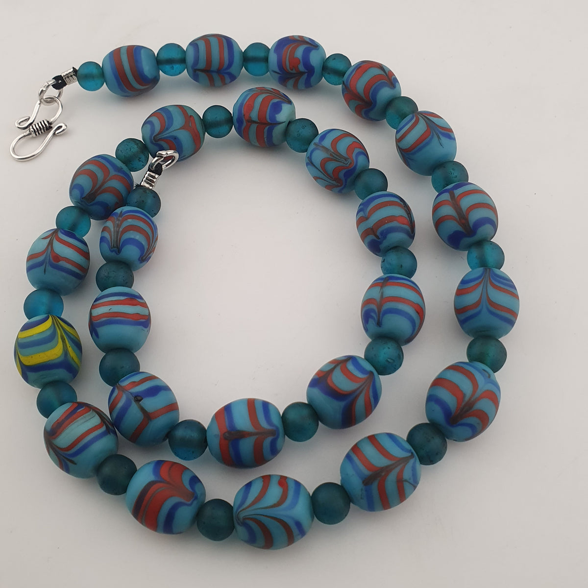 Vintage Venetian Style Feather Desgin & African Style Glass Beads Necklace