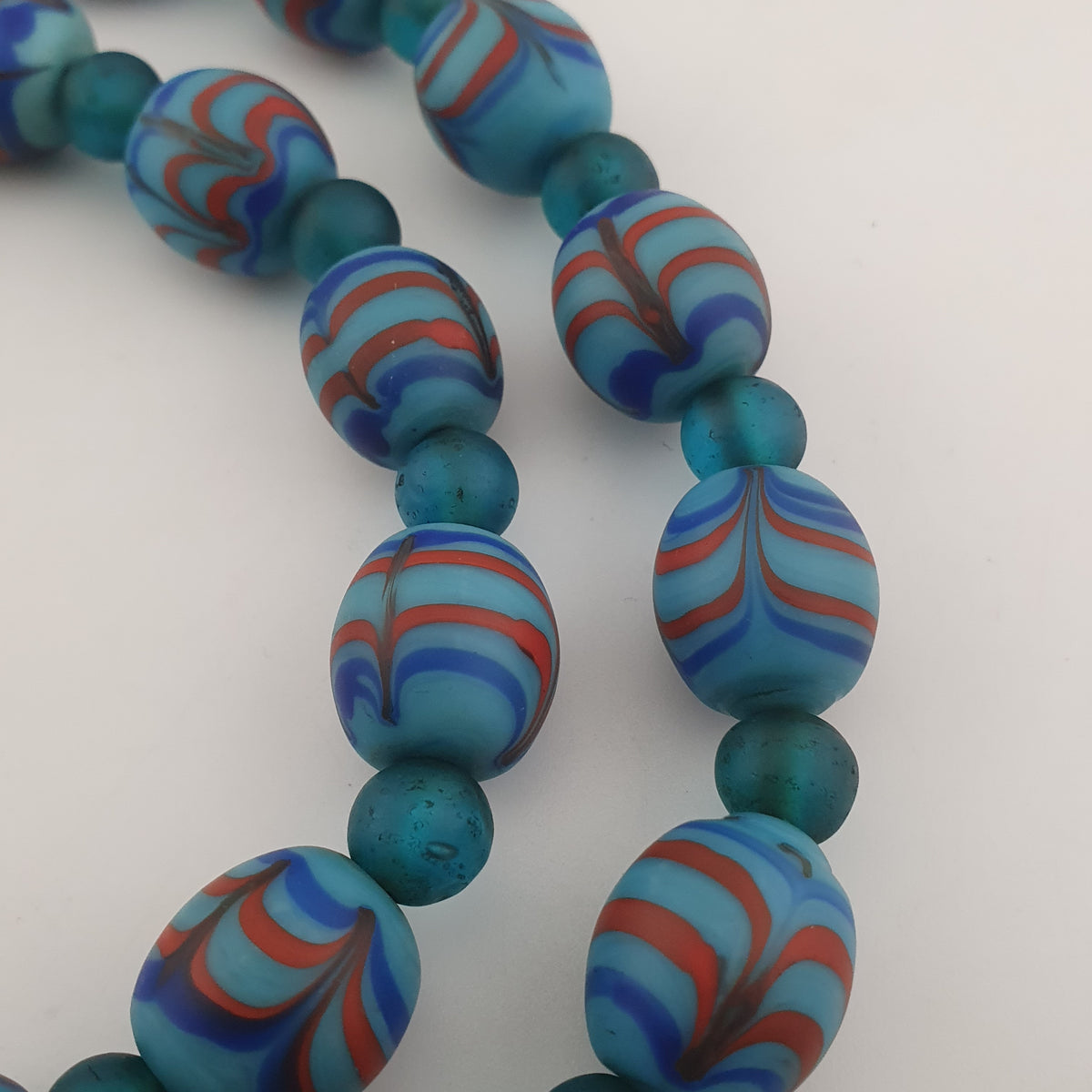 Vintage Venetian Style Feather Desgin & African Style Glass Beads Necklace