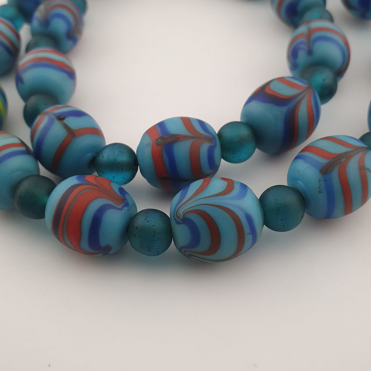 Vintage Venetian Style Feather Desgin & African Style Glass Beads Necklace