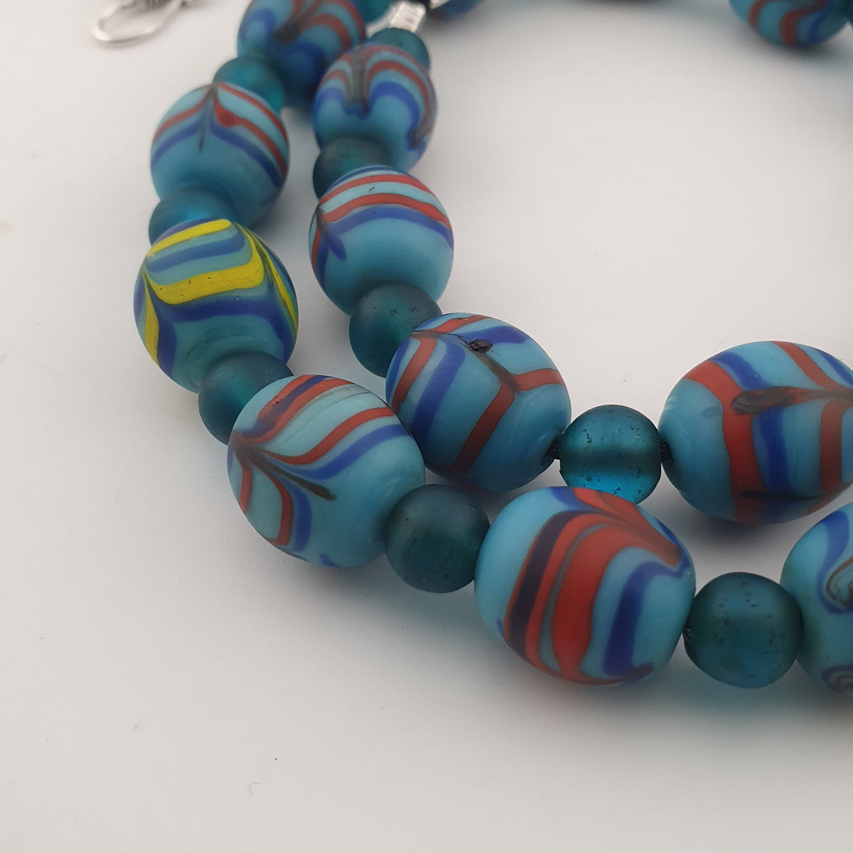 Vintage Venetian Style Feather Desgin & African Style Glass Beads Necklace