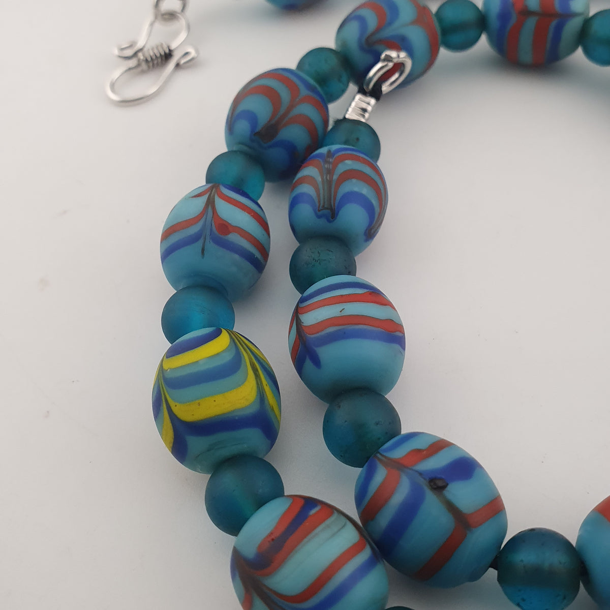 Vintage Venetian Style Feather Desgin & African Style Glass Beads Necklace