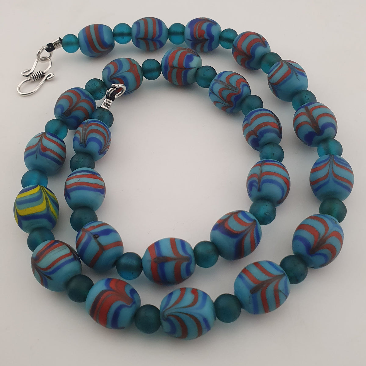 Vintage Venetian Style Feather Desgin & African Style Glass Beads Necklace
