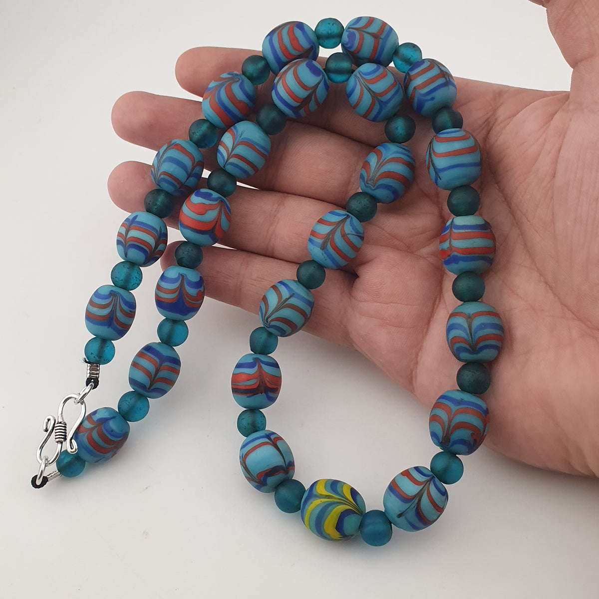 Vintage Venetian Style Feather Desgin & African Style Glass Beads Necklace