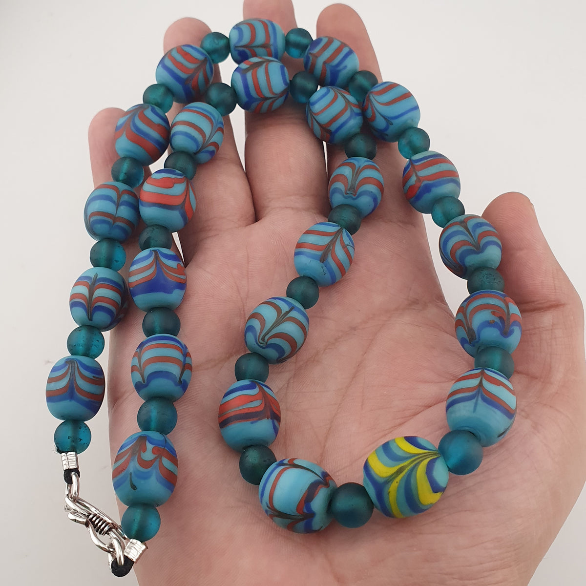 Vintage Venetian Style Feather Desgin & African Style Glass Beads Necklace