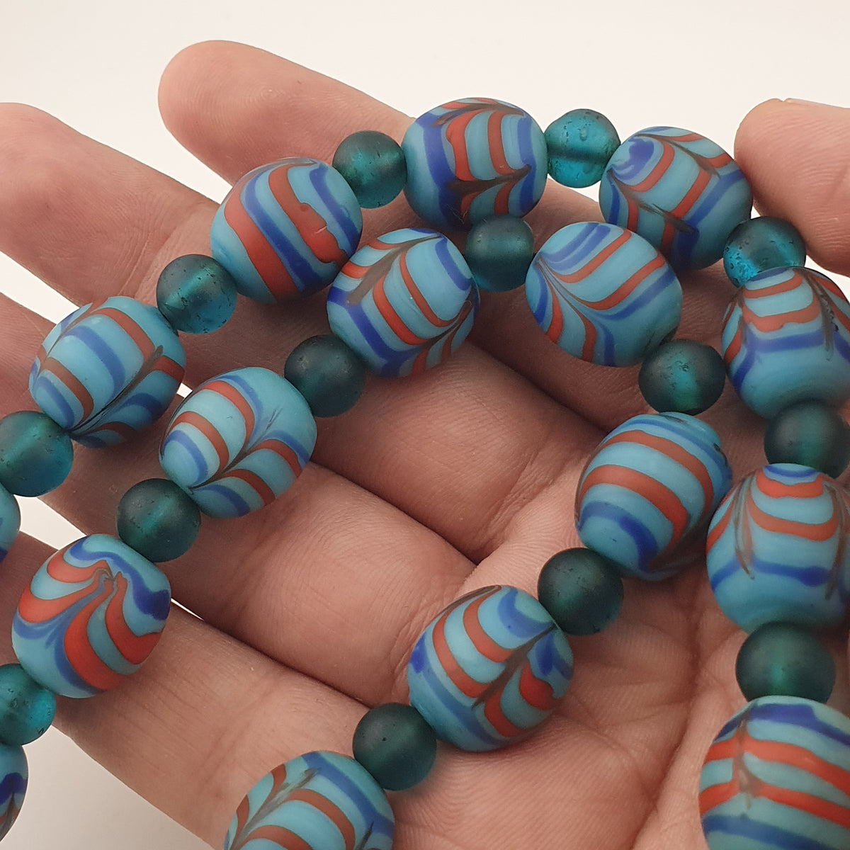 Vintage Venetian Style Feather Desgin & African Style Glass Beads Necklace
