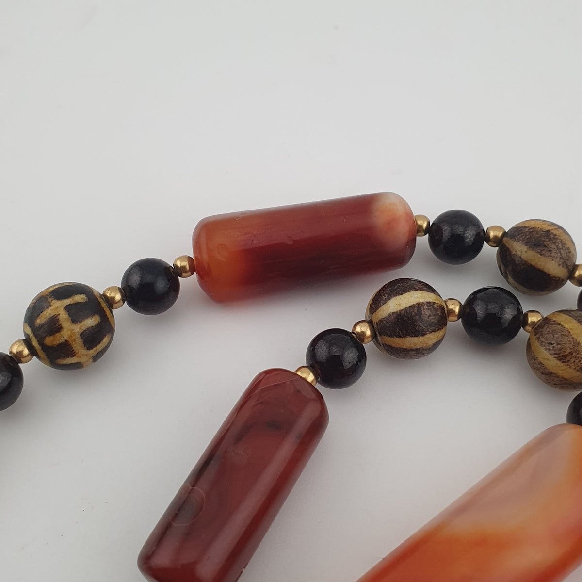 Antique Burmese Pumtek Pyu & Carnelian Natural Eye Agate with Garnet Gemstone Necklace