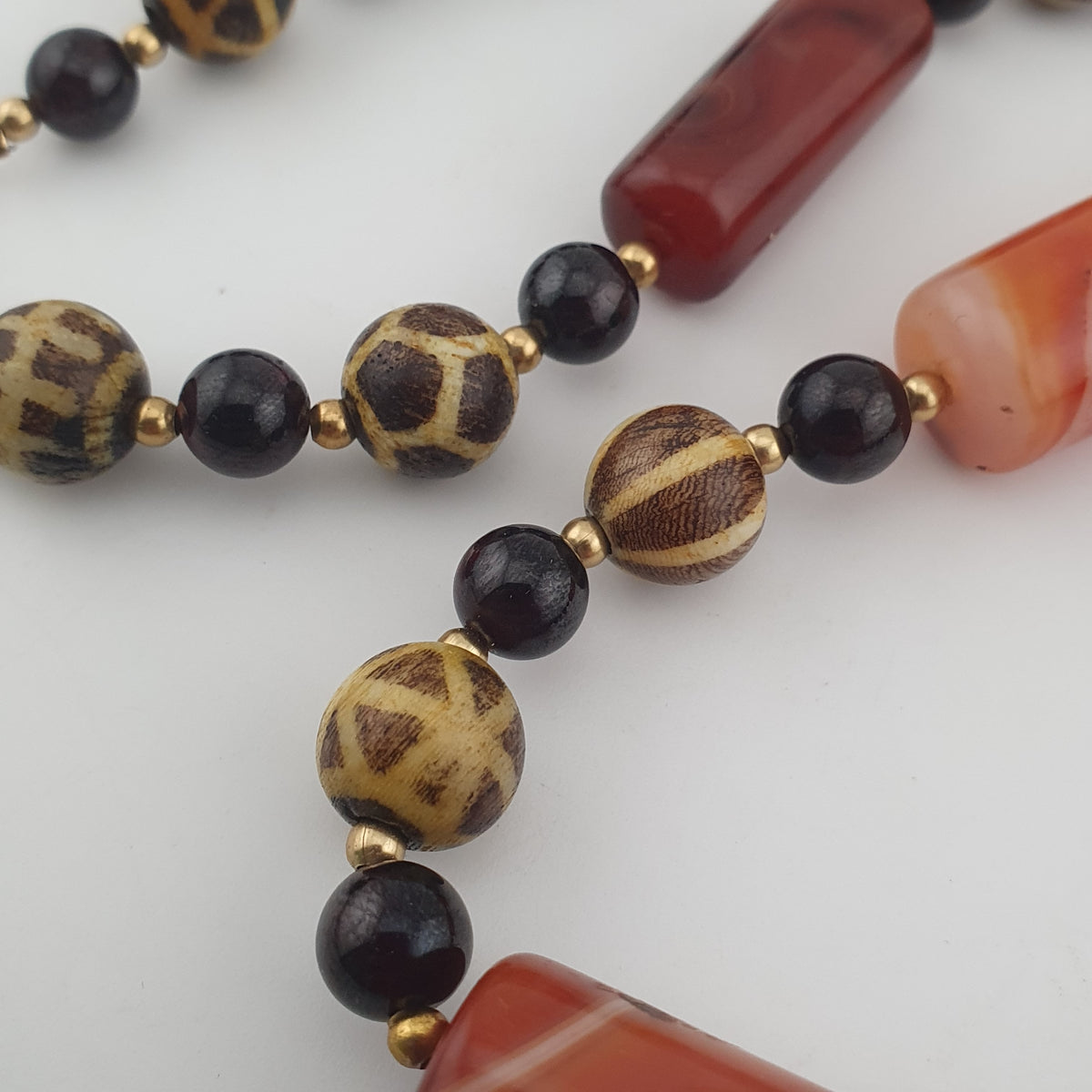 Antique Burmese Pumtek Pyu & Carnelian Natural Eye Agate with Garnet Gemstone Necklace