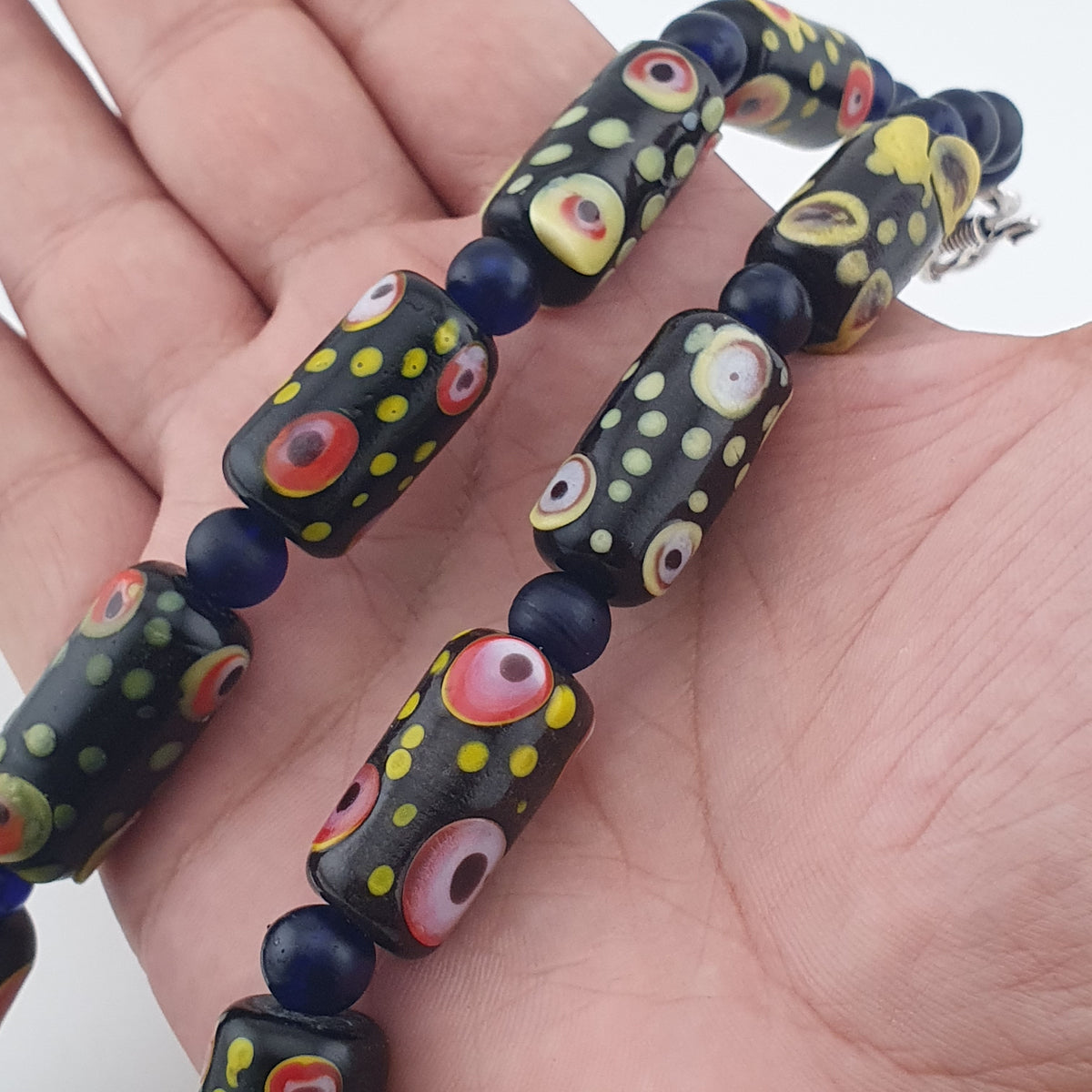 Vintage Venetian Style Eyes Glass Beads Necklace