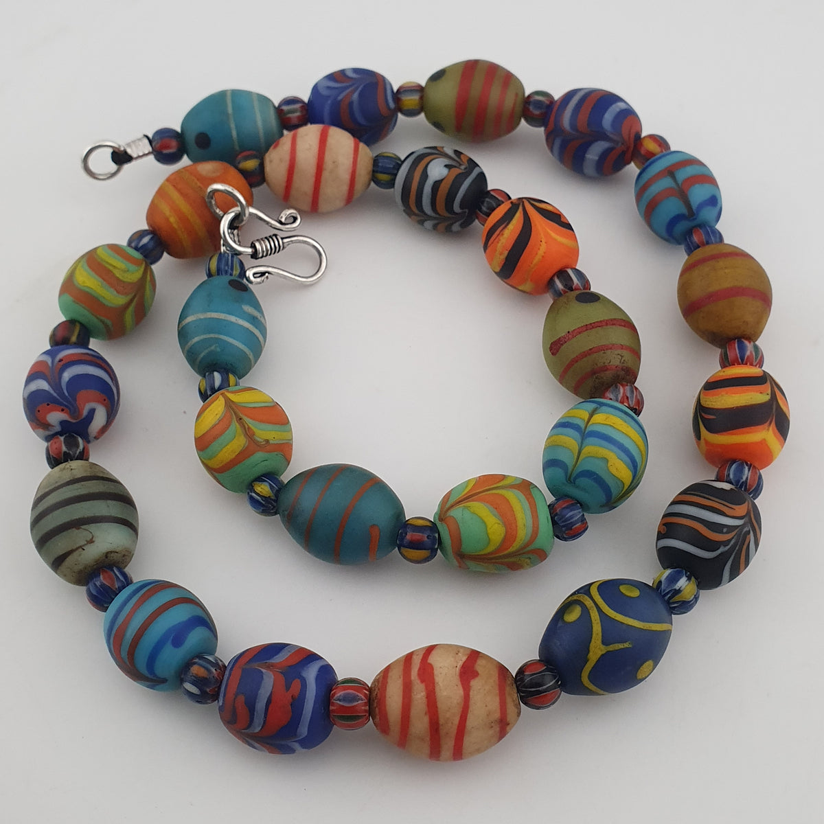 Vintage Venetian Style Feather & Eye Trade With Chevron Necklace