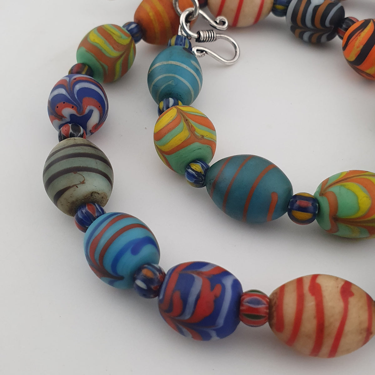 Vintage Venetian Style Feather & Eye Trade With Chevron Necklace